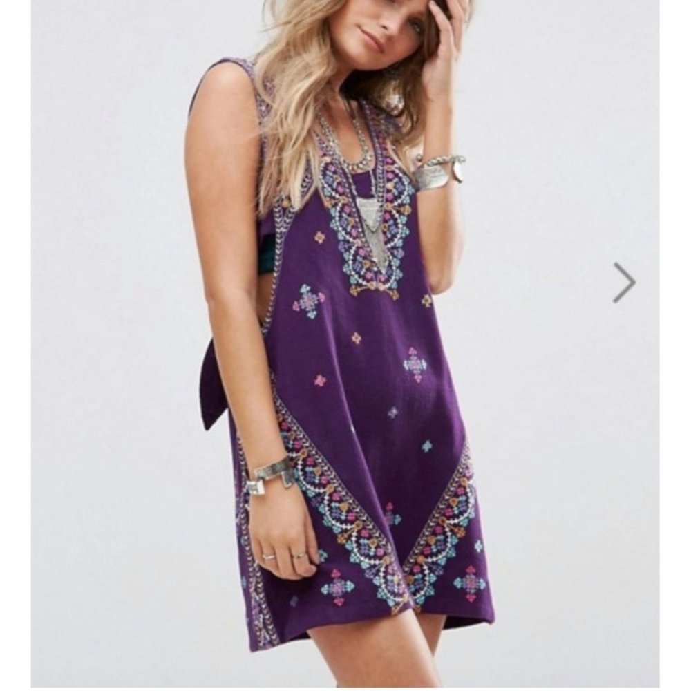 Free People Never been embroidered Purple Dress sz XS